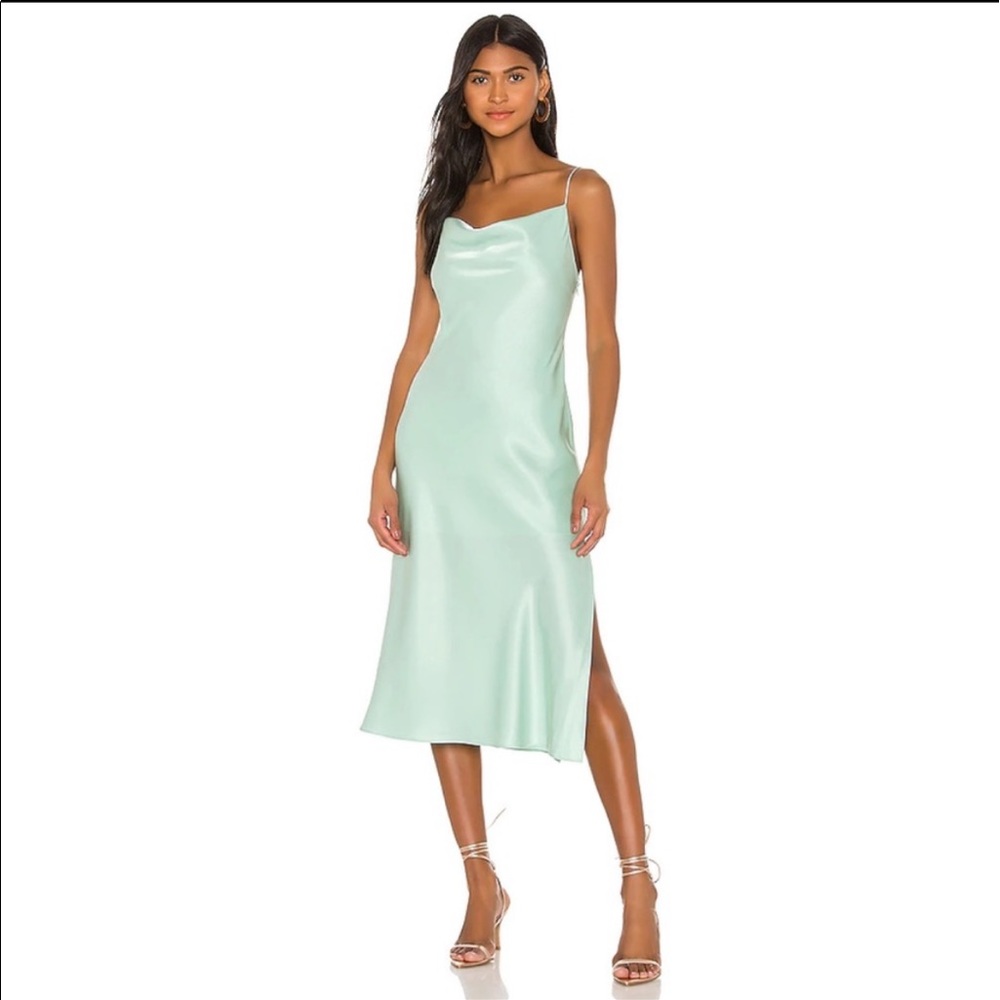 ALICE + OLIVIA HARMONY DRAPE MIDI SLIP DRESS